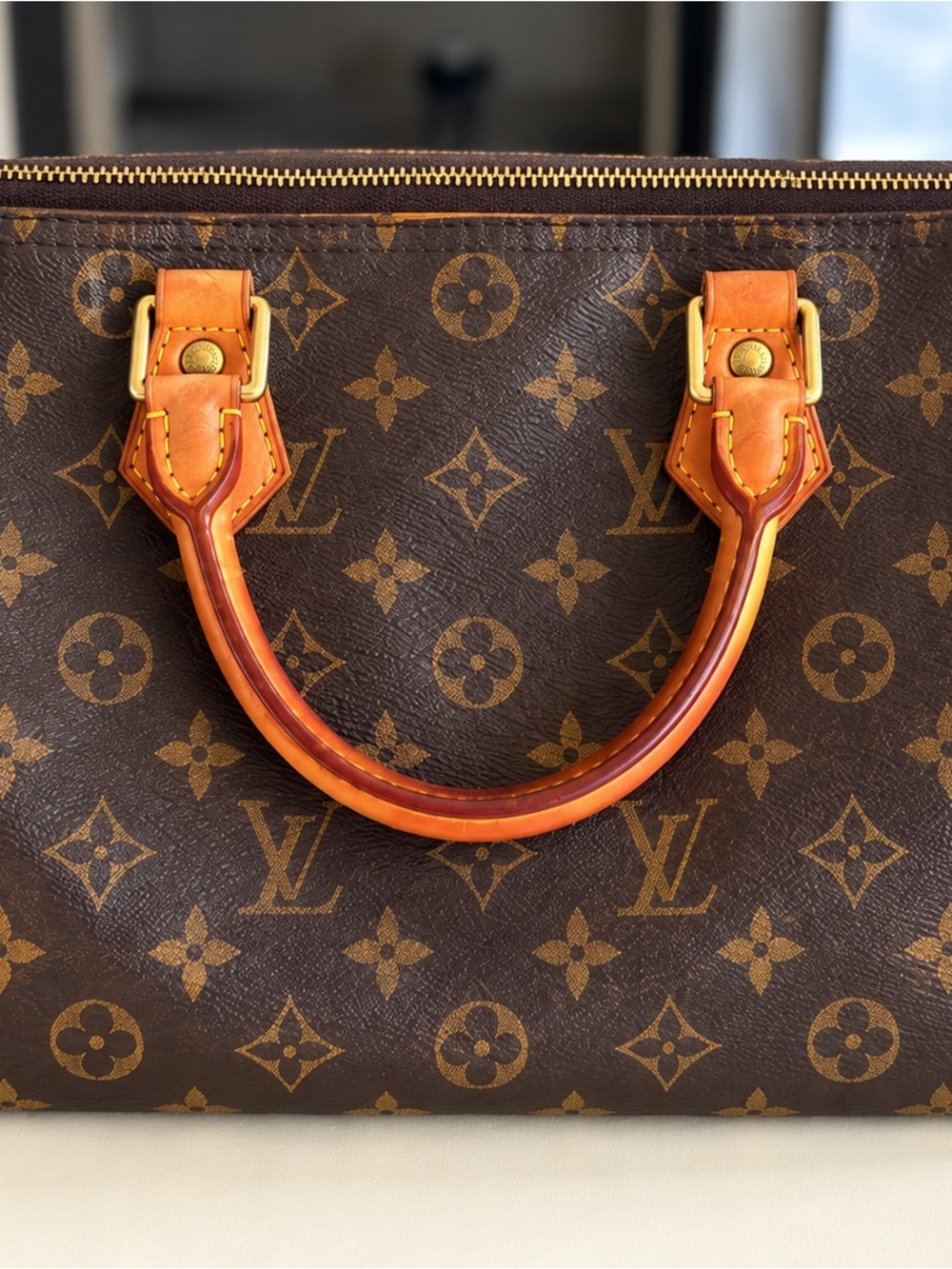 Louis Vuitton Monogram Canvas Top Handle Bag with Tan Leather Accents